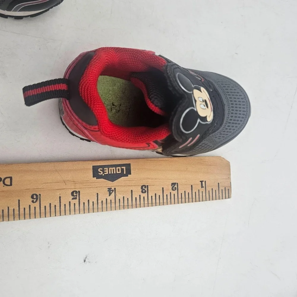 Disney Mickey Mouse Shoes KIDS Size 6 Black Red Athletic Sneaker Hook Loop